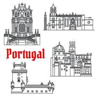 pontos turísticos históricos de viagens de portugal ícone linear vetor