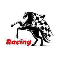 ícone de corrida de cavalos com bandeira quadriculada de corrida vetor