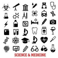 ícones planos de ciência e medicina vetor