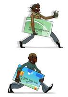 ladrões de desenhos animados com cartões bancários e dinheiro vetor