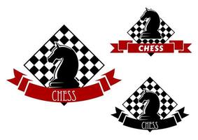 ícones do jogo de xadrez com cavalo e tabuleiro de xadrez vetor