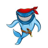 pirata de baleia azul de desenho animado em bandana e arma vetor