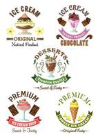 emblemas de sobremesas de sorvete premium vetor