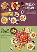 cozinha mediterrânea com pratos franceses e italianos vetor