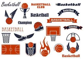 jogo de esporte de basquete e elementos de design vetor