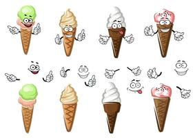 cones de sorvete isolados de desenhos animados coloridos vetor