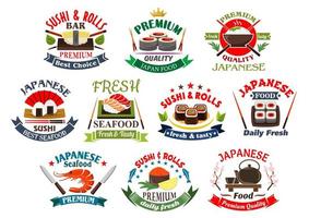 ícones de restaurante japonês e barra de sushi vetor