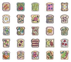 coberturas de torradas, conjunto de ícones de coberturas de torradas de fatias de pão vetor