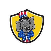 mascote de elefante republicano braços cruzados escudo cartoon vetor