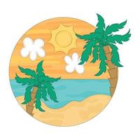 paisagem de praia colorida em aquarela com ilustração vetorial de palmeiras vetor
