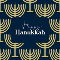 design de cartão de hanukkah feliz com símbolos de ouro sobre fundo de cor azul para feriado judaico de hanukkah vetor