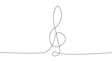 uma clave de sol e notas são desenhadas por uma única linha preta em um fundo branco. desenho de linha contínua. ilustração. vetor