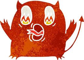 desenho retrô de demônio vermelho kawaii fofo vetor