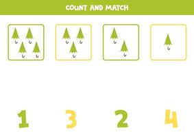 jogo de contagem para crianças. conte todos os guarda-chuvas verdes e combine com os números. planilha para crianças. vetor