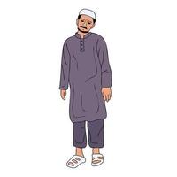 jovem paquistanês vestindo shalwar kameez, kurta em pé. vestido tradicional do sul da ásia, ilustração vetorial de pano masculino muçulmano vetor