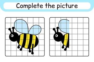 completar a abelha de imagem. copie a imagem e a cor. terminar a imagem. livro de colorir. jogo de exercício de desenho educacional para crianças vetor