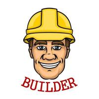 homem construtor sorridente no capacete vetor