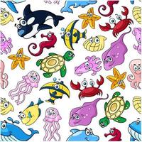 padrão perfeito de animais marinhos dos desenhos animados vetor