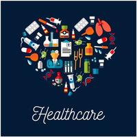 ícones de equipamentos de saúde em forma de coração vetor