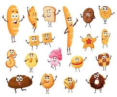 personagens de desenhos animados de pão, pastelaria e confeitaria vetor