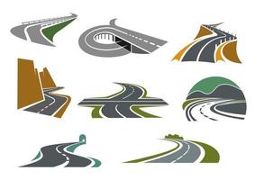 ícones de rodovia e estrada para design de transporte vetor