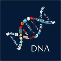 hélice de dna do ícone plano de símbolos de saúde vetor