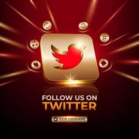 ícone de ouro 3d de banner quadrado do twitter para postagem de mídia social de promoção de página de negócios
