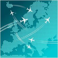 aviões voando sobre o mapa da europa, design de viagens vetor