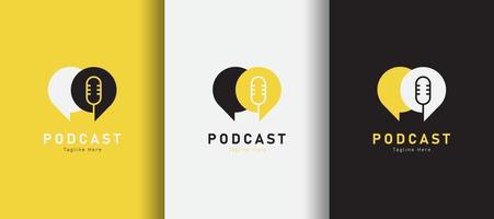 logotipo detalhado do podcast de conversa de bate-papo em fundo colorido diferente vetor