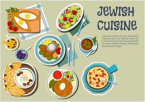 pratos do dia de shabbat da cozinha judaica ícone plana vetor
