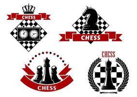ícones do jogo de xadrez com peças de xadrez e tabuleiros vetor