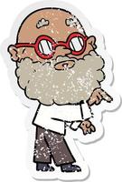 vinheta angustiada de um homem curioso de desenho animado com barba e óculos vetor