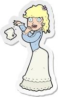 adesivo de uma mulher vitoriana de desenho animado soltando lenço vetor