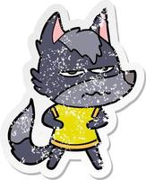 vinheta angustiada de um lobo irritado de desenho animado vetor