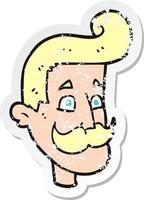 adesivo retrô angustiado de um homem de desenho animado com bigode vetor