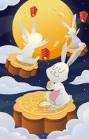 coelho voando para a lua com um bolo da lua vetor
