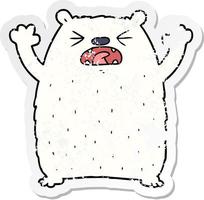 adesivo angustiado de um urso polar de desenho animado rugindo vetor