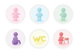 ícone de banheiro com a inscrição bc abreviação, banheiro masculino, feminino, para deficientes, para mãe com criança e pessoas transgênero em estilo volumétrico gradiente 3d vetor
