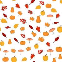 padrão perfeito de outono com guarda-chuvas, café e abóboras ilustração plana fofa do padrão de outono vetor