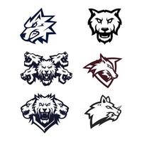 conjunto de logotipos de silhueta lobo agressivo para jogos de esports de esportes de equipe vetor