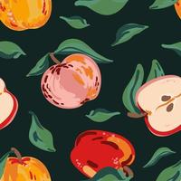 padrão sem emenda de vetor de maçãs e folhas. textura de verão de frutas suculentas vermelhas, amarelas e rosa para papel, capa, tecido, embrulho, arte de parede, decoração de interiores.
