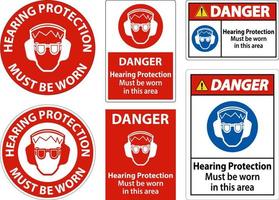 proteção auditiva de perigo deve ser usada sinal em fundo branco vetor