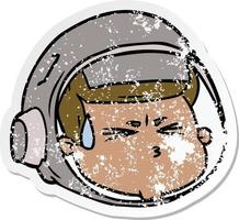 adesivo angustiado de um rosto de astronauta estressado de desenho animado vetor