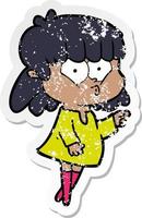 vinheta angustiada de uma garota de desenho animado assobiando vetor