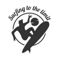 logotipo de vetor de esportes de surf de verão, prancha de surf e onda do mar