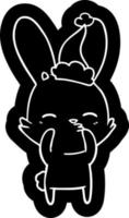 ícone de desenho animado de coelho curioso de um chapéu de Papai Noel vetor