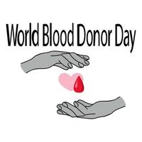 dia mundial do doador de sangue, conceito para banner ou panfleto, transferência simbólica mão-a-mão de gotas de sangue e cuidados vetor