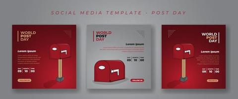 modelo de postagem de mídia social com ilustração de desenho de caixa de postagem em design de fundo vermelho e cinza vetor