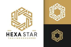 design de logotipo de estrela hexagonal de luxo, vetor de logotipos de identidade de marca, logotipo moderno, modelo de ilustração vetorial de designs de logotipo