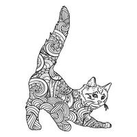 desenho de arte de linha de ilustração vetorial de coloração de mandala de gato bonito para crianças e adultos. vetor